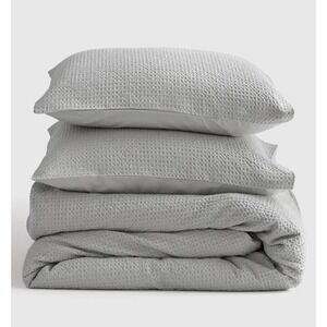Quince Organic Luxe Honey Comb Duvet Cover Set Full/Queen Light Grey Gray